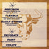 Bull Head Mascot Stencil Sheet with key highlights of the design and how it can be used.